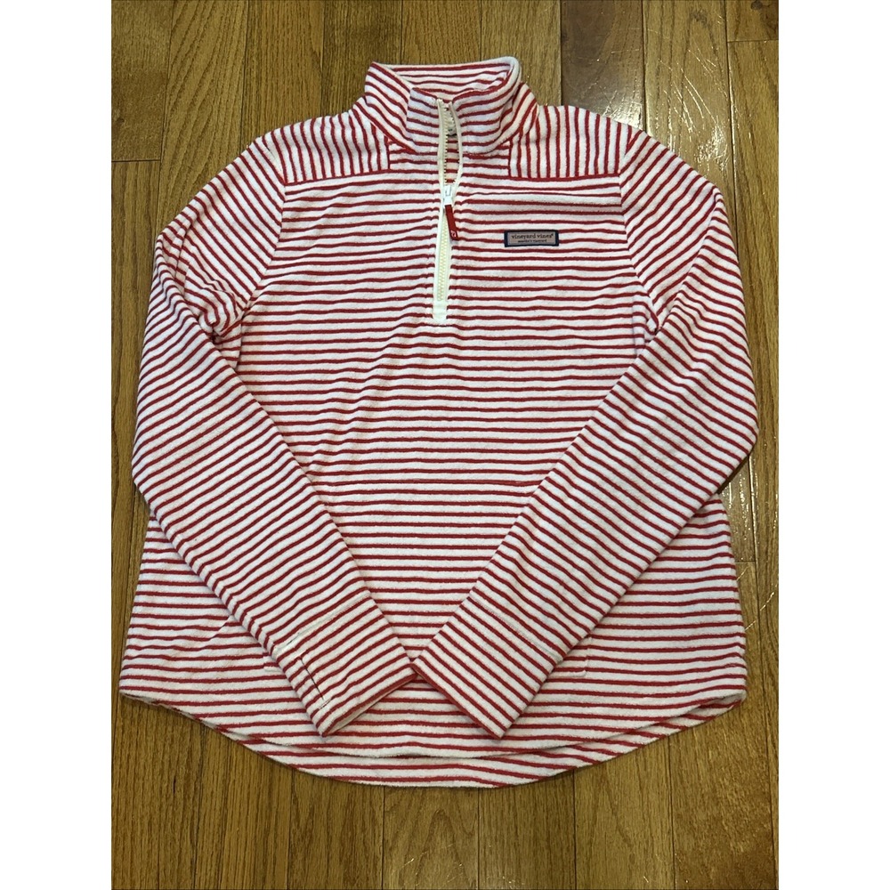 VINEYARD VINES Sankaty Shep Shirt Women Small Red White Stripe 1/4 Zip Stretch